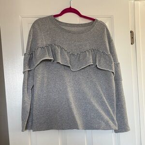 Loft Outlet Gray Ruffle Detail Long-Sleeve Top